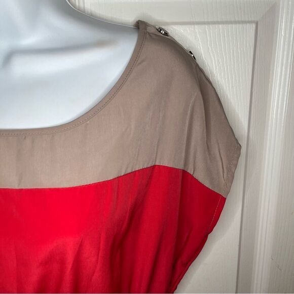 Soprano Short Sleeve Doman Colorblock Mini Dress Coral Red Camel Tan L - Picture 4 of 9